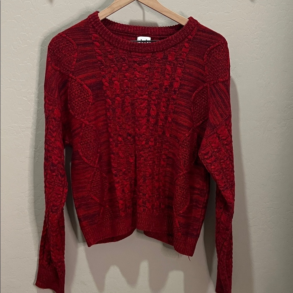 John +Jenn J+J Sweater Cable Knit Crew Neck Cherry Red Holiday Vintage Christmas